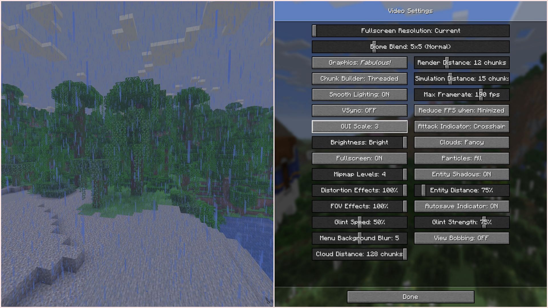The fog can be too thick during rains, and there is no way to turn the new fog off (Image via Sportskeeda Gaming || Mojang Studios)